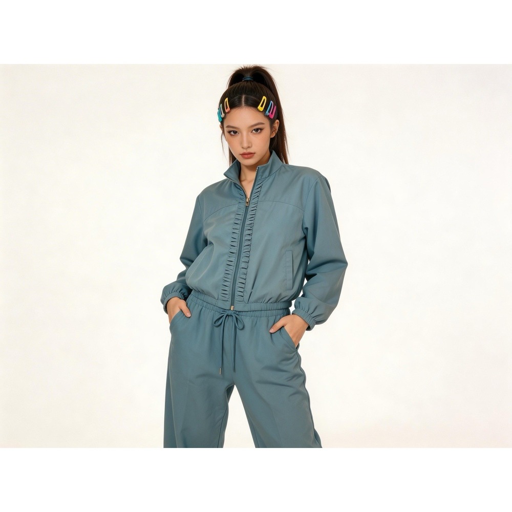 Vintage 90s Y2K NAPA VALLEY Sport Blue Track Suit Ruched SET Large 0103